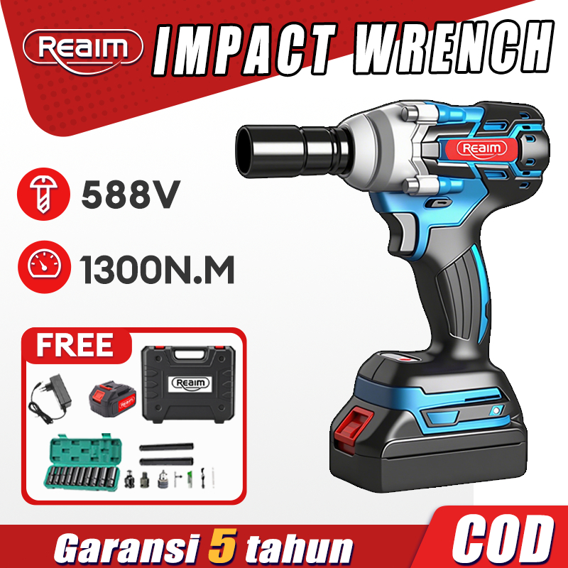 REAIM Impact Wrench Brushless Bor Baterai Bor Listrik Impact Baterai Untuk Baut Mobil