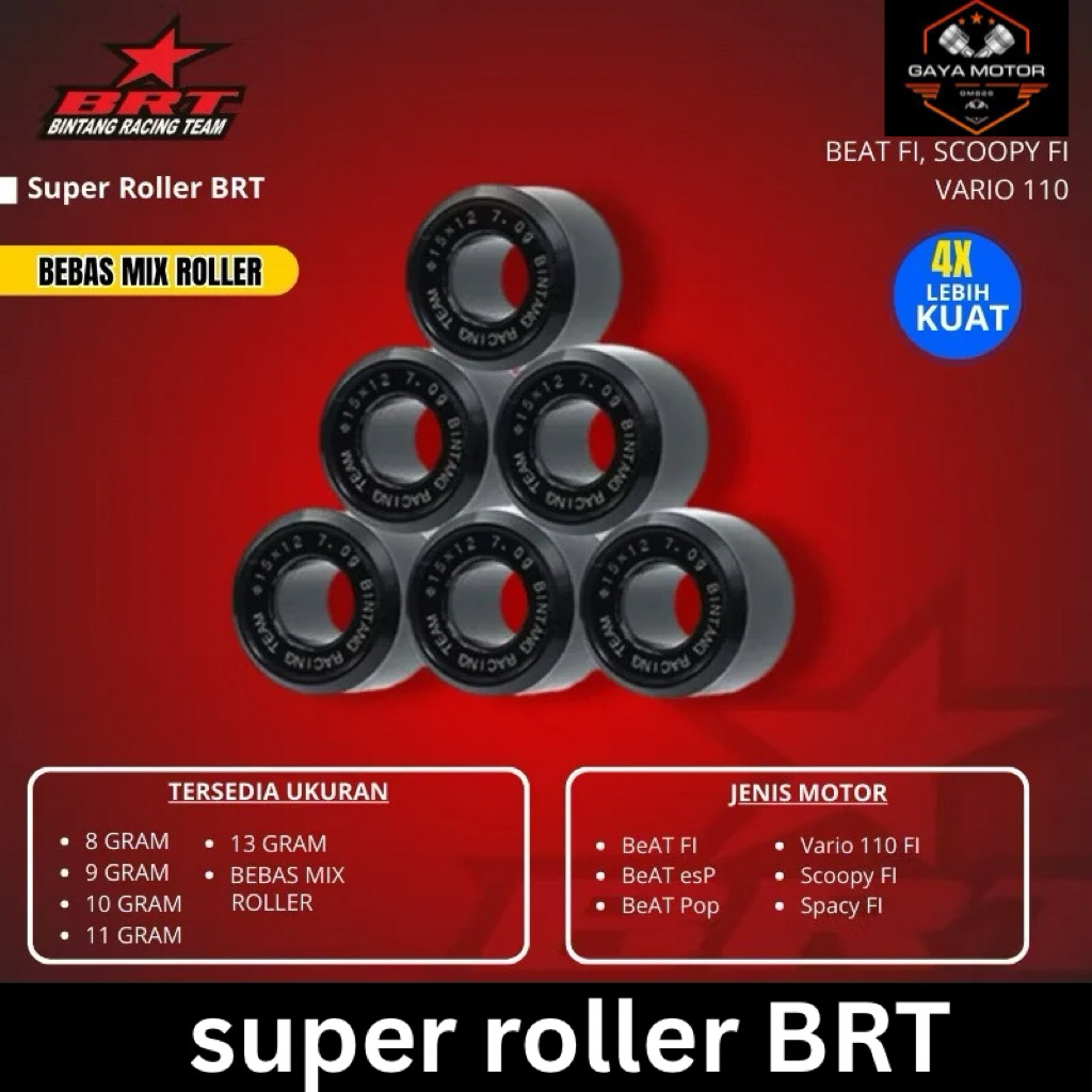 ROLLER BRT SUPER BLACK DIAMOND 8 9 10 11 12 13 GRAM BEAT FI ESP BEAT POP BEAT STREET VARIO 110 FI SC