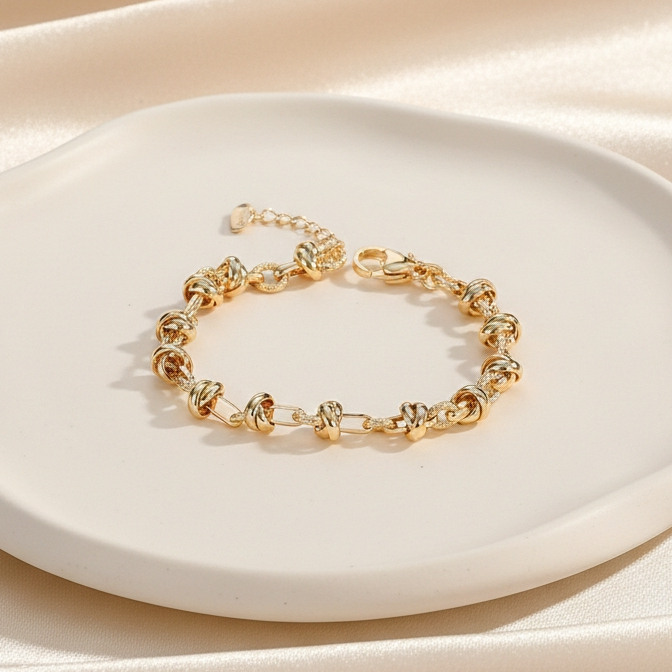 Lanme Jewelry Gelang Emas Muda Anti Karat Tidak Luntur Warna Desain Unik Elegan Wanita LM703