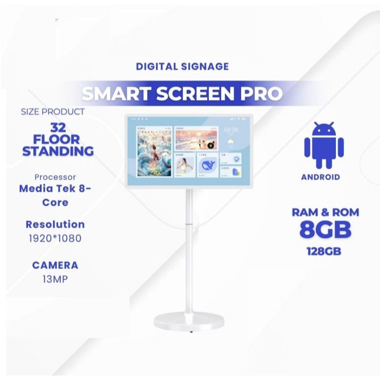 SmartScreen Pro 32-inch Floor Standing FHD Interactive Flat Panel Standby Me Android TV dengan Layar