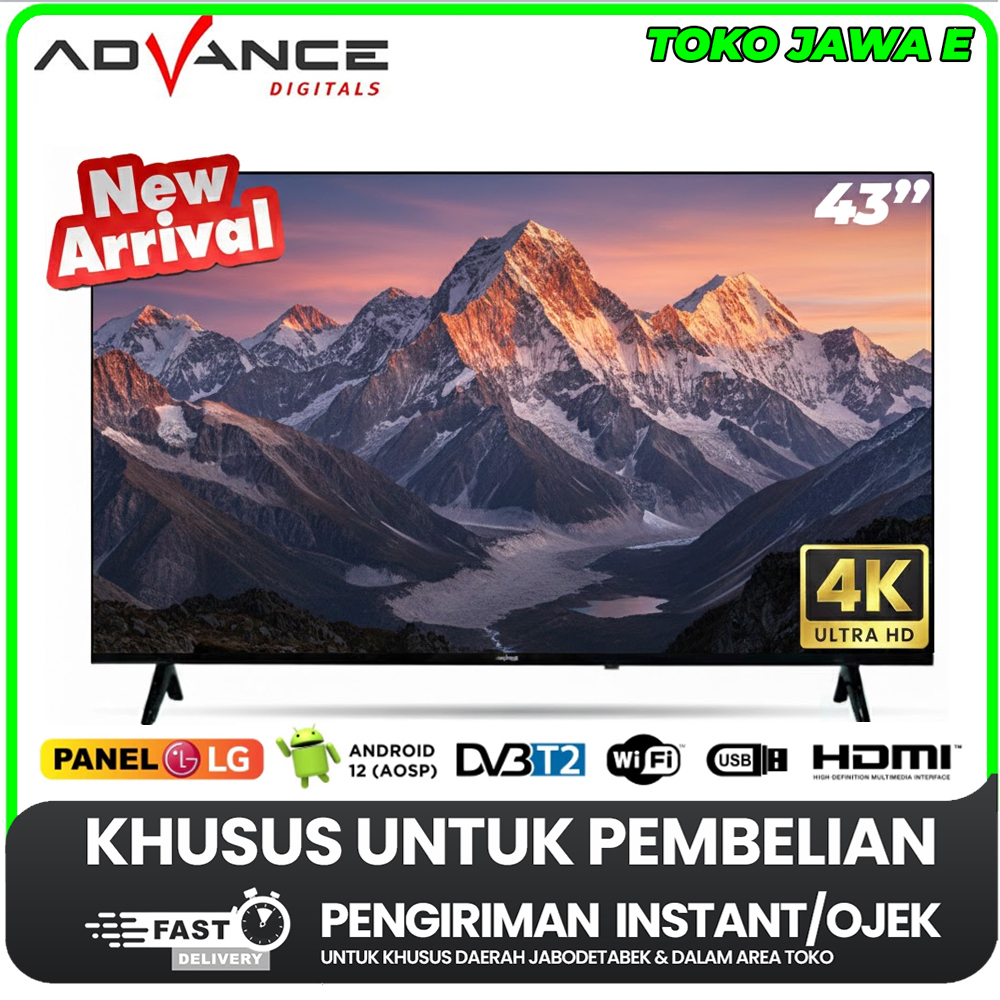 [KHUSUS PACKING KAYU]ANDROID TV SMART TV ADVANCE ADV-4301A PRO 43 INCH - 4K TV DIGITAL TV FRAMELESS 