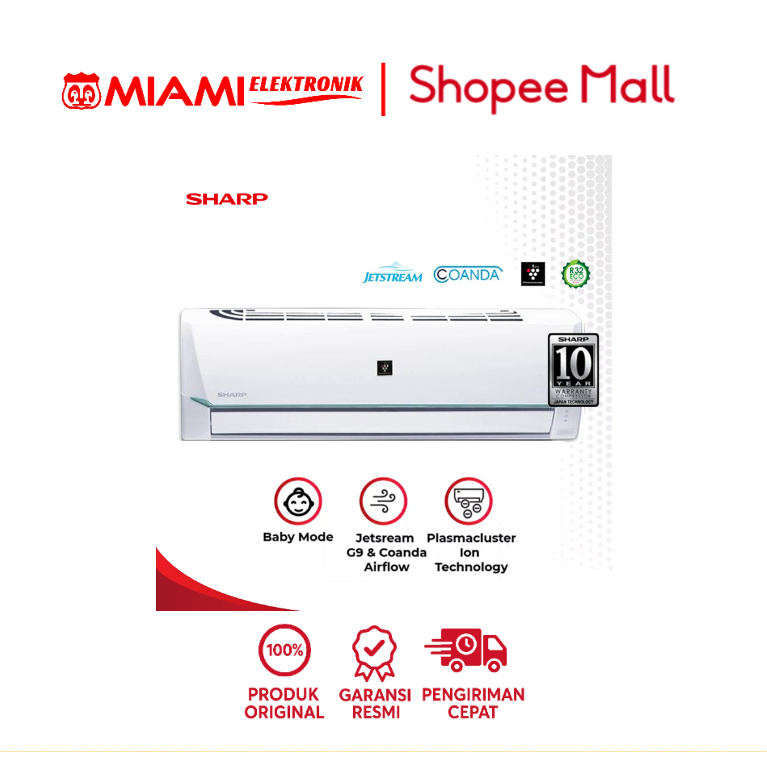 Sharp AH-AP12UHL AC Split 1.5 PK Low Watt Plasmacluster Sayonara Panas J60 Series Thai