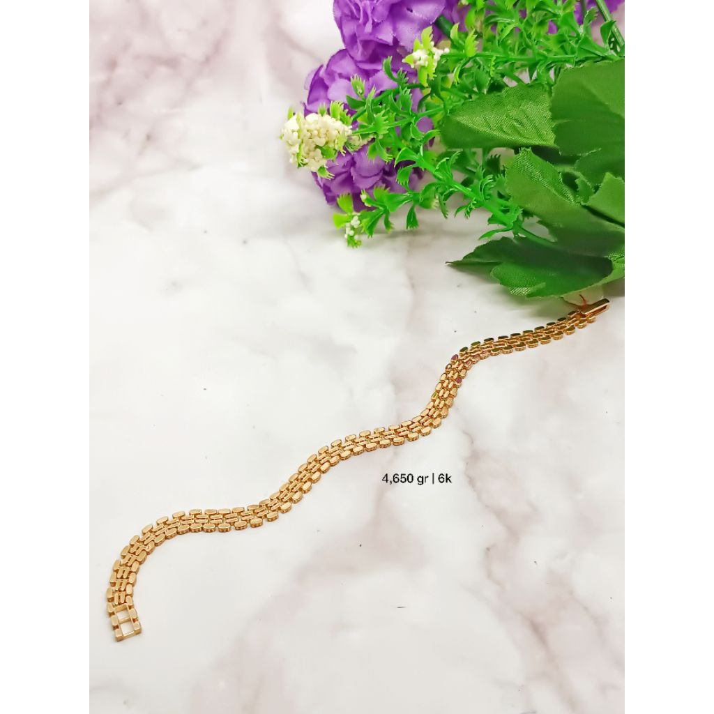 gelang rante manual variasi persegi emas muda kadar 6k/300