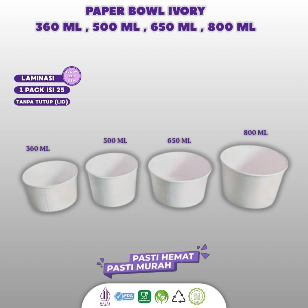 (25 Pcs) Paper Bowl 360ml Food Grade / Rice Bowl Kraft Laminasi / Paper Bowl Food Grade / Mangkuk Ke
