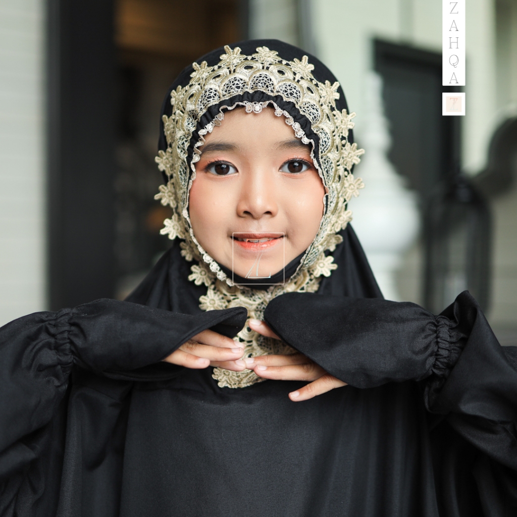 ZAHQA - Mukena Terusan Anak SD 1-3 Abaya Hadramaut Katun Micro Premium Polos Renda Gipper Qisya