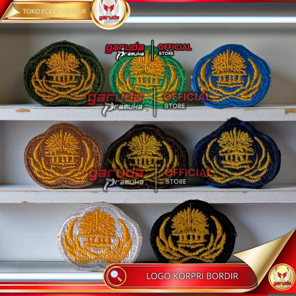 Logo KORPRI bordir 8 Warna Lengkap Putih Biru Cream hijau