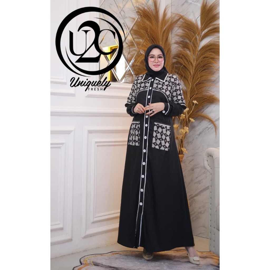 gamis dress annura casual formal hitam premium cantik original u2c real pict