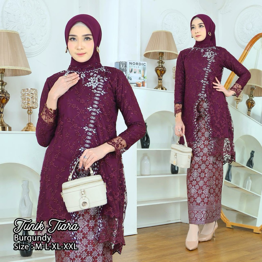 KQ ~ kebaya modern realpick setelan tunik Tiara Payet dan rok songket model terbaru qualitas premium