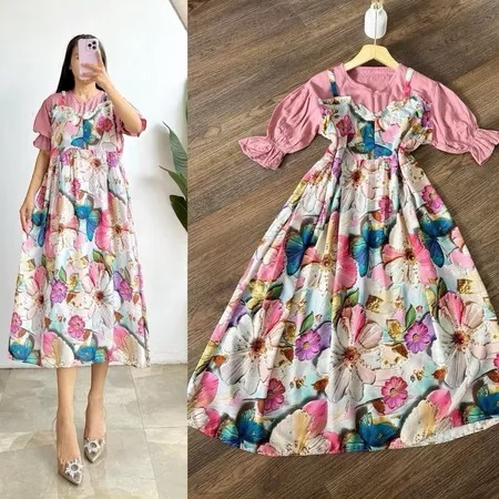 LAURA DASTER RAYON MIX CRINGKELLD 110 / MISI DRESS PRINCESS / MIDI RAYON MOTIF / DASTER BAJU TIDUR /