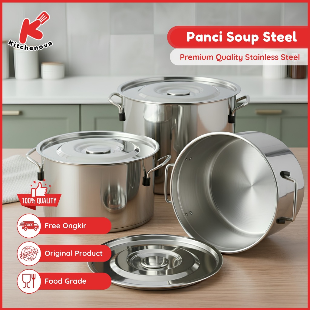 Kitchenova Kuali Panci Besar Sup Panci Rebus Daging Stainless Steel Tebal Panci Sop Jumbo - TT02