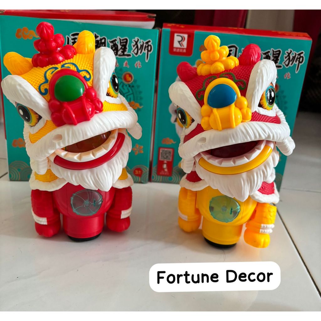 Pajangan robot dancing barongsai dengan lampu dan musik, hiasan dekorasi imlek