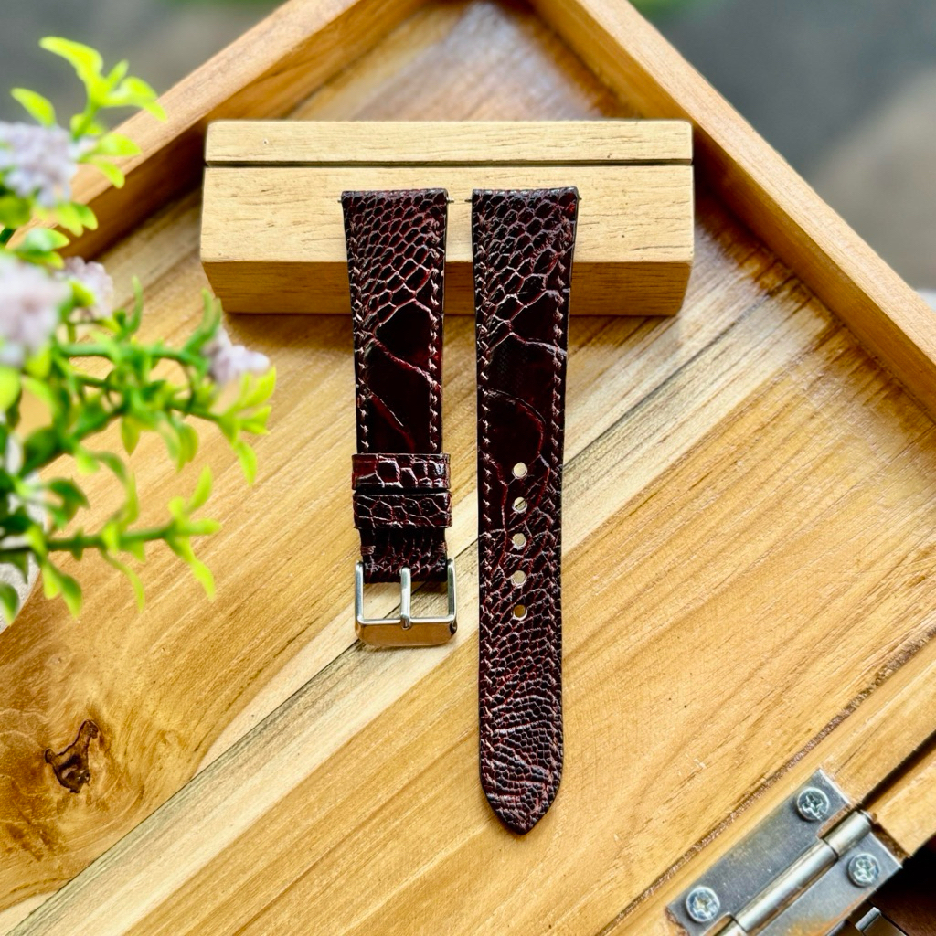 Tali jam tangan osrich dark brown 18mm. Ostrich watch strap