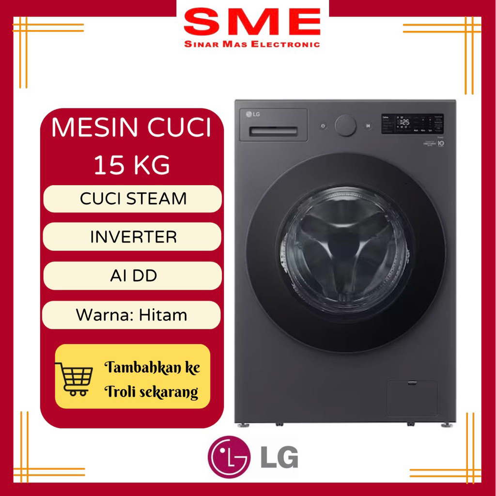 Mesin Cuci 1 Tabung Buka Depan LG 15 KG INVERTER