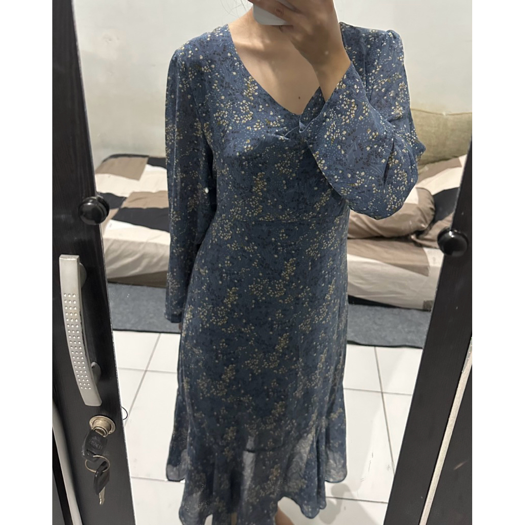 Dress biru sifon korea Dress duyung bunga bunga Dress bunga Dress Floral korea