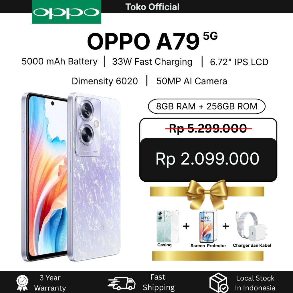 OPPO A79 5G 8/256GB NFC ( 8 + 8GB Extended Ram ) Garansi Resmi Oppo Indonesia