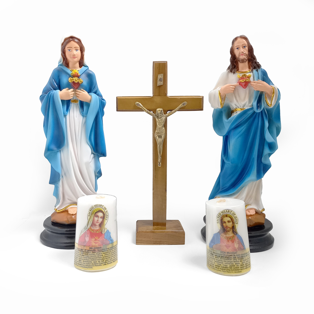 Set Patung Doa 30 cm/Paket Doa dan Devosi Kepada Bunda Maria Hati Kudus Yesus