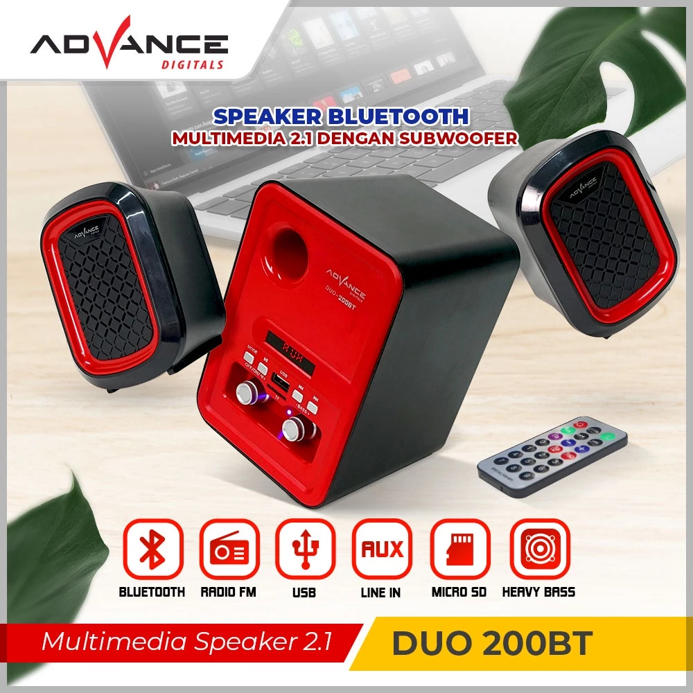 Speaker Advance DUO 200BT Bluetooth 2.1 Stereo Channel Multimedia Speaker Komputer Laptop (+ subwoof