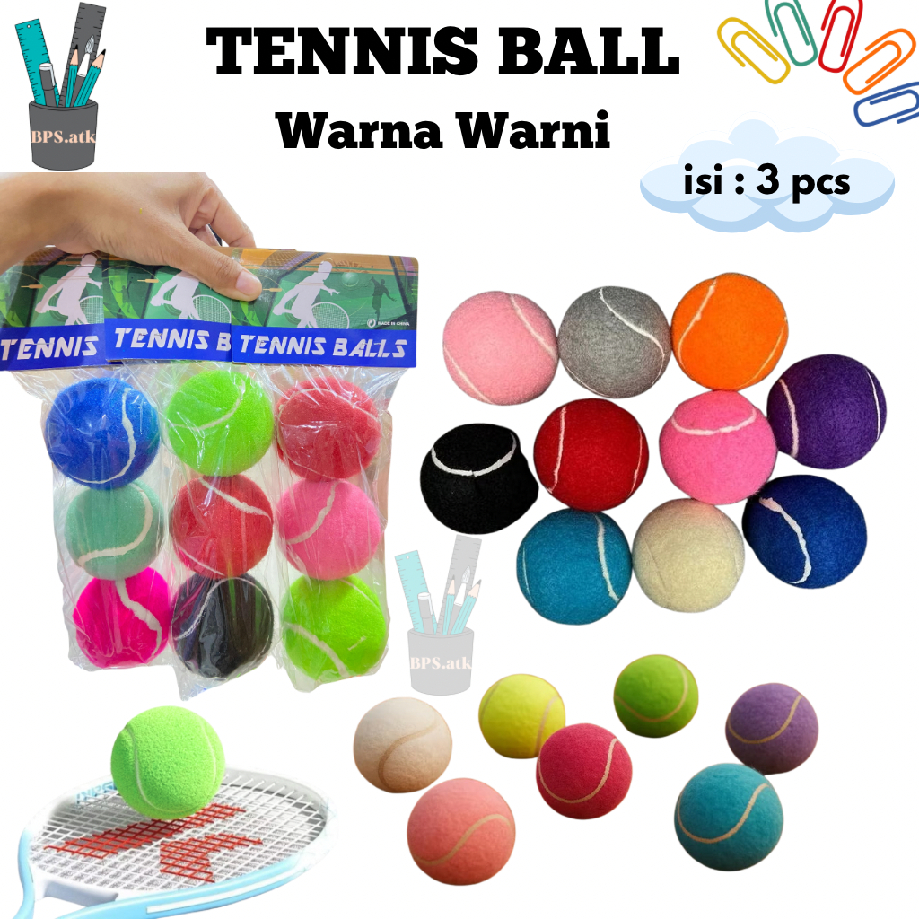 (3 pcs) Tennis Ball / Bola Tenis Warna Warni / Bola Kasti - Outdoor Indoor