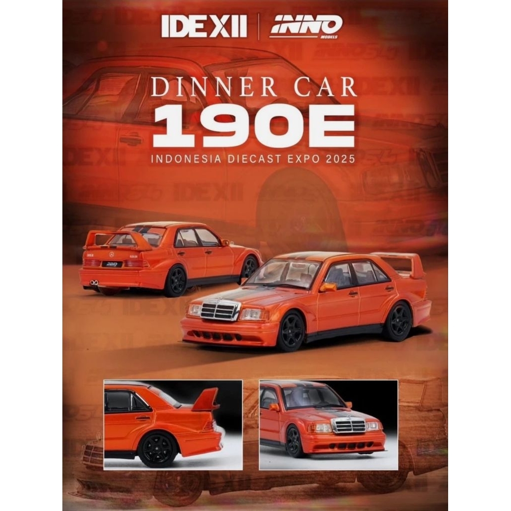 INNO64 MERCEDES BENZ 190E EVOLUTION ORANGE BLACK DINNER CAR EXCLUSIVE INDONESIA DIECAST EXPO 2025