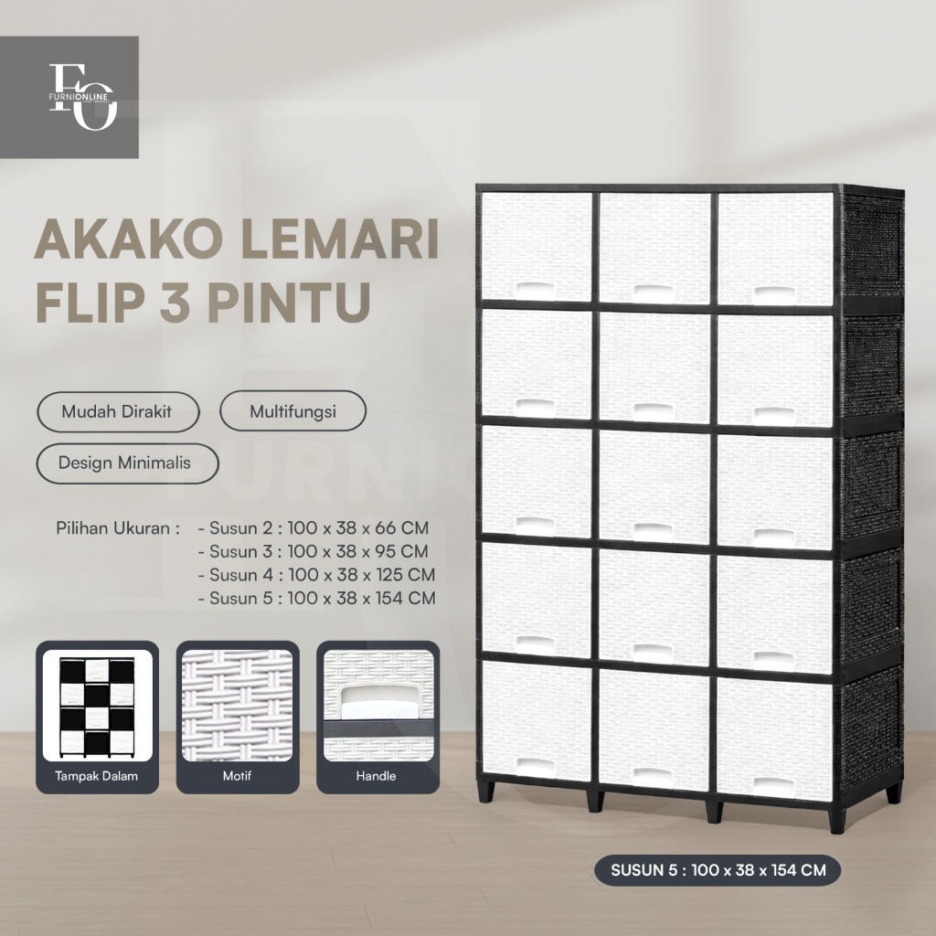 AKAKO - Lemari Pakaian Plastik Akako Lemari Flip 3 Pintu Susun 2, 3, 4 dan 5
