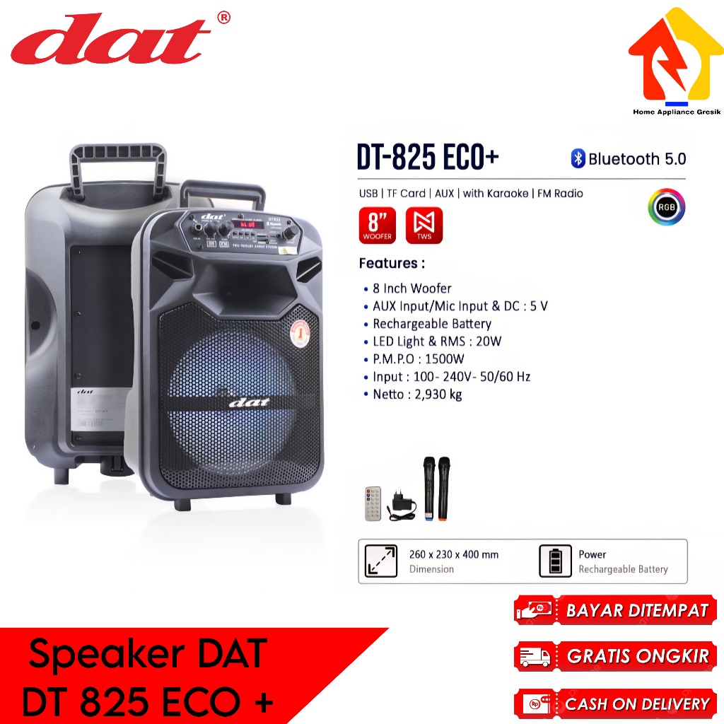 Speaker Koper DAT 825 Portable Trolley Bluetooth Karaoke / Speaker Bluetooth DAT 825