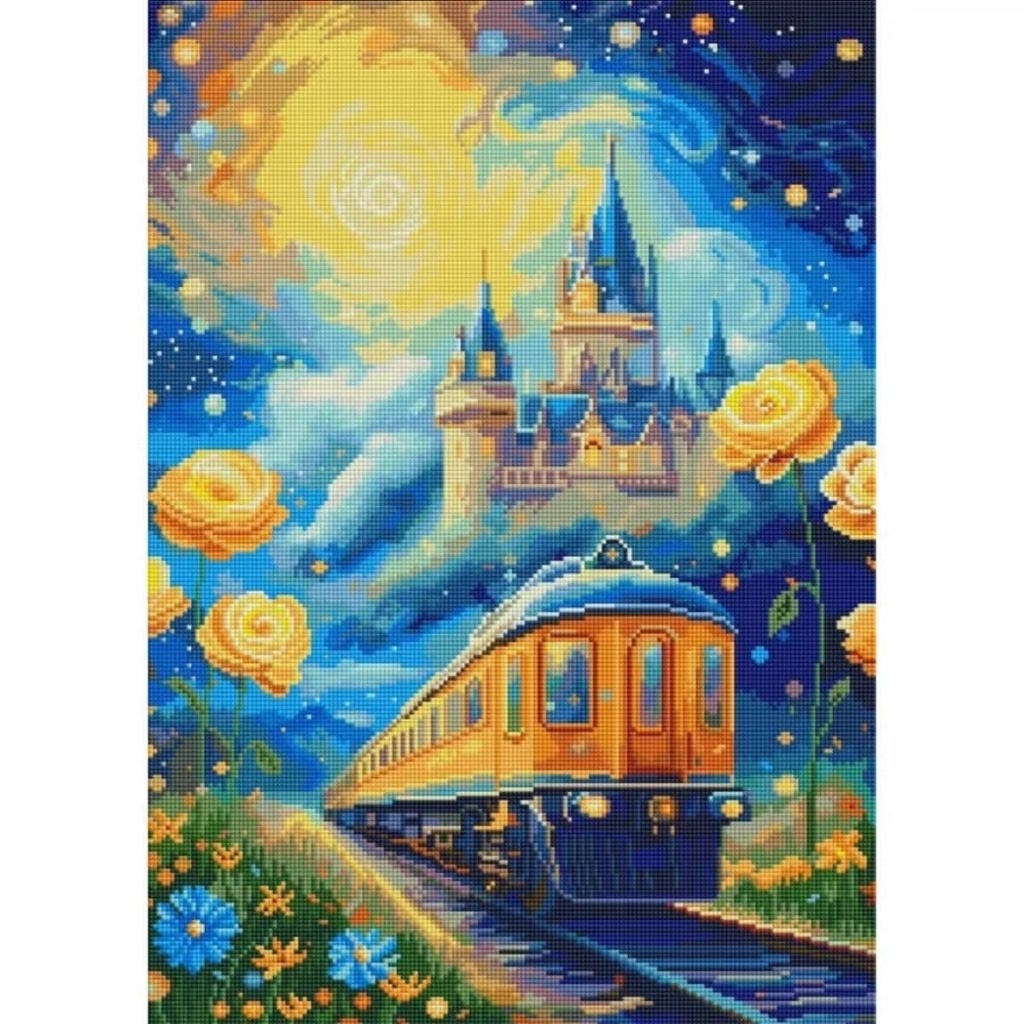 UnikTemu Paket Cross Stitch Kristik Oil Painting Train 9ct Pola Kain