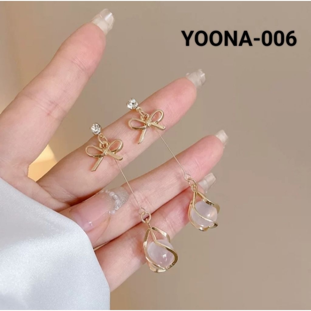 Anting tusuk panjang variasi pita mutiara Korea style/YOONA-006