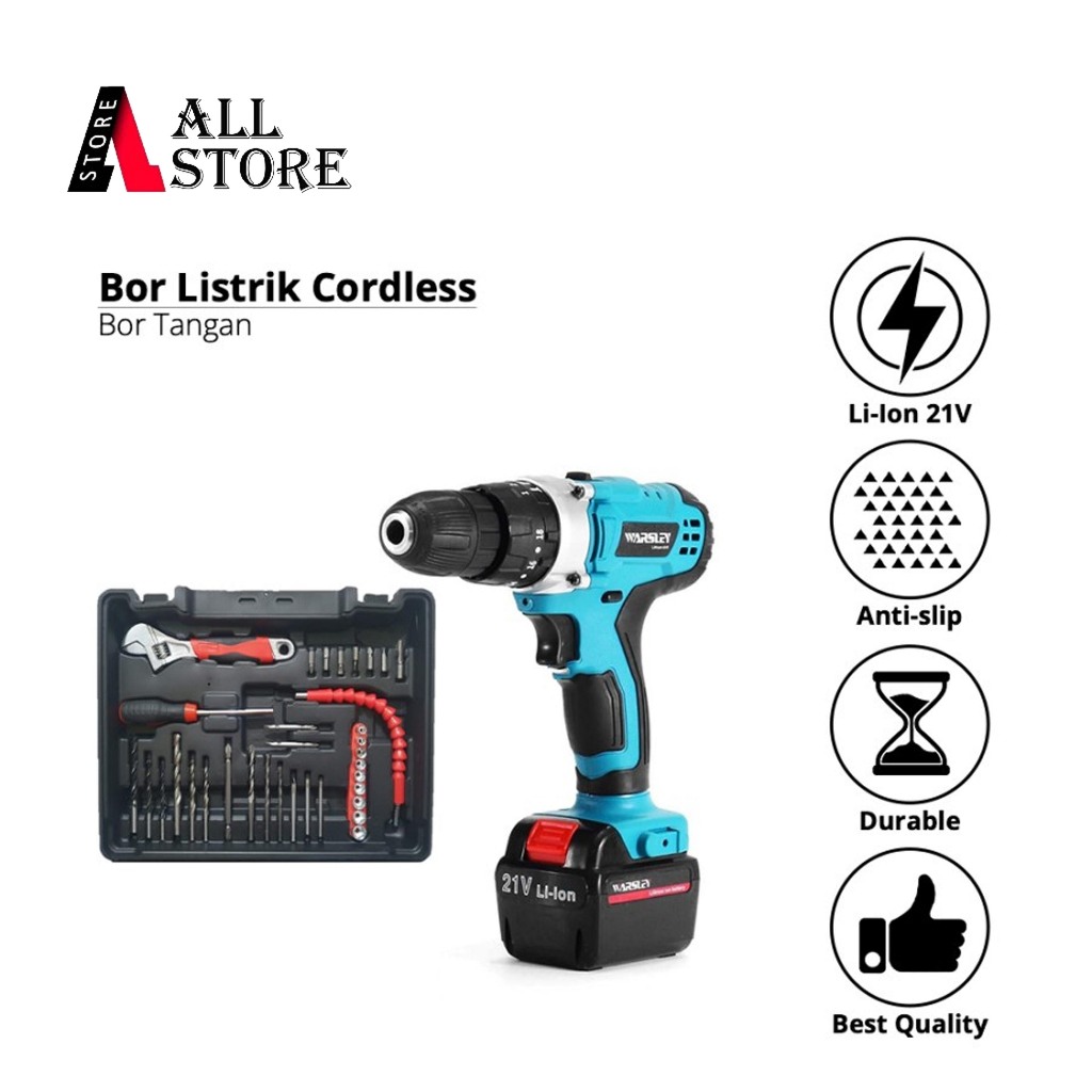 Set Bor Mini 21V Mesin Bor Obeng Lithium Cordless drill-full set di Lengkapi dengan Mata Bor