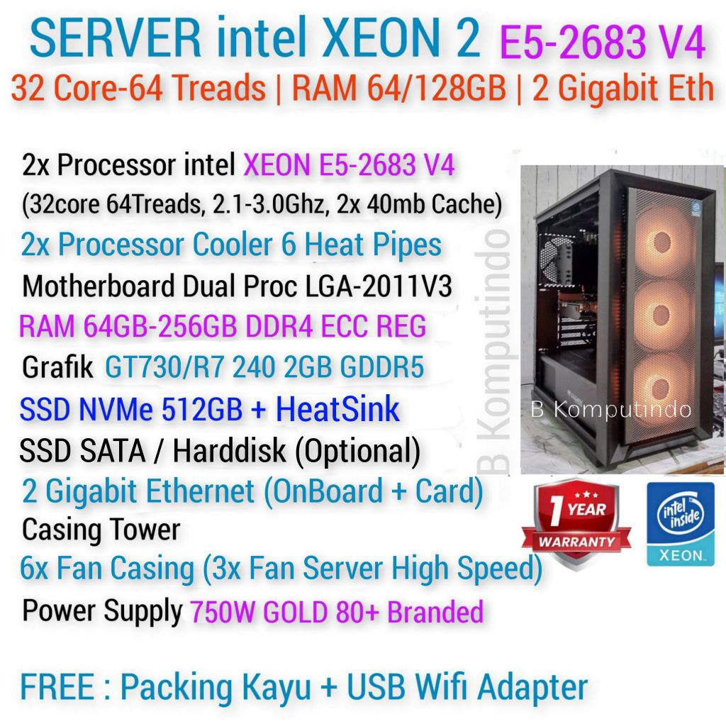 SERVER intel XEON 32 Core 64 Treads | RAM DDR4 ECC REG | 2 Processor | SERVER ANBK CBT PULSA WEB