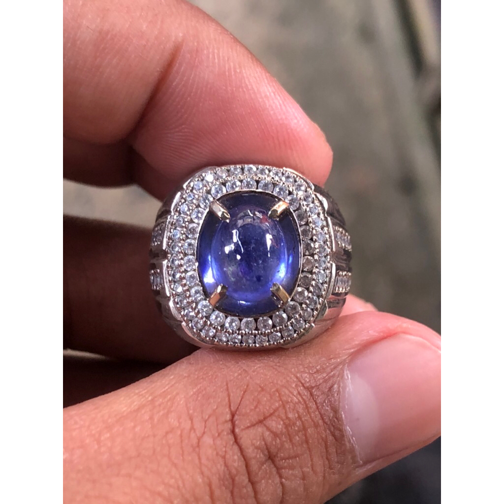 001 cincin cowok batu blue safir asli