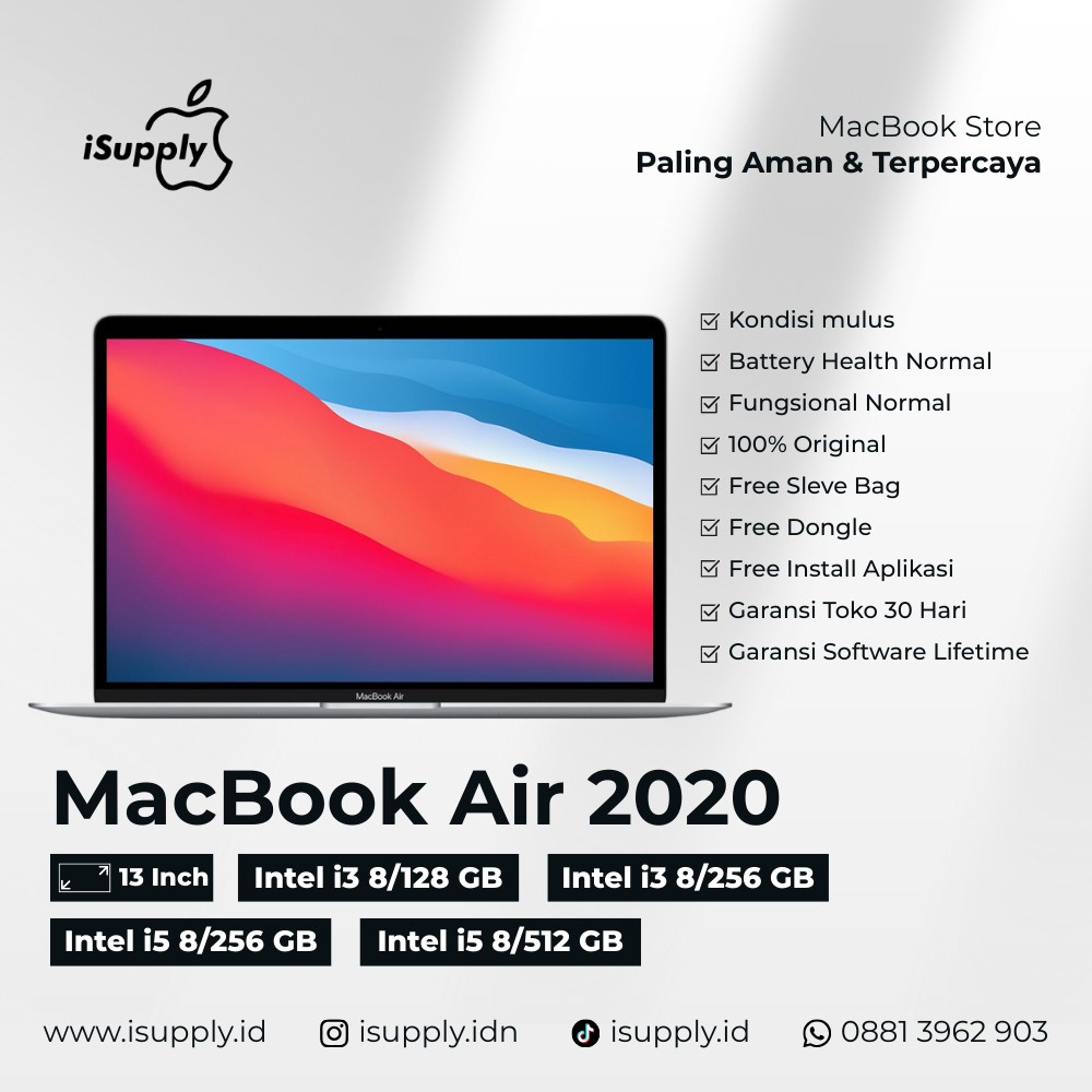 MacBook Air 2020 13” Intel i3 dan Intel i5 Second Like New | 8/128 8/256 8/512 | TERMURAH DAN BERGAR