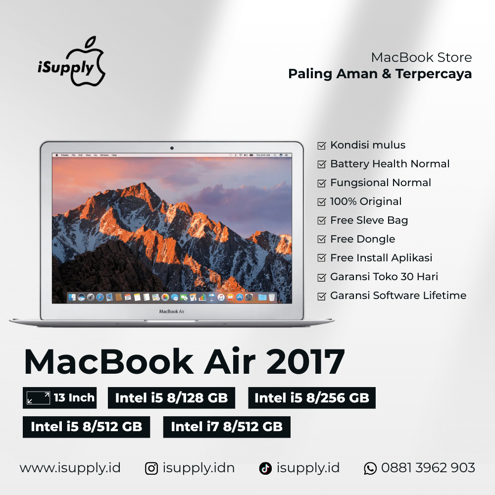 MacBook Air 2017 13” Intel i5 & i7 Second Like New | 8/128 8/256 8/512 | TERMURAH DAN BERGARANSI