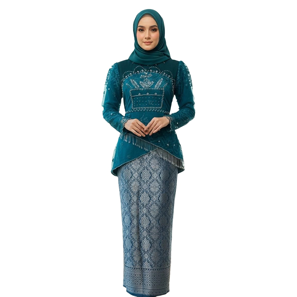 Kebaya Azura Payet Mewah Tulle Ronce Premium Elegan Kebaya Rumbai Payet Modern