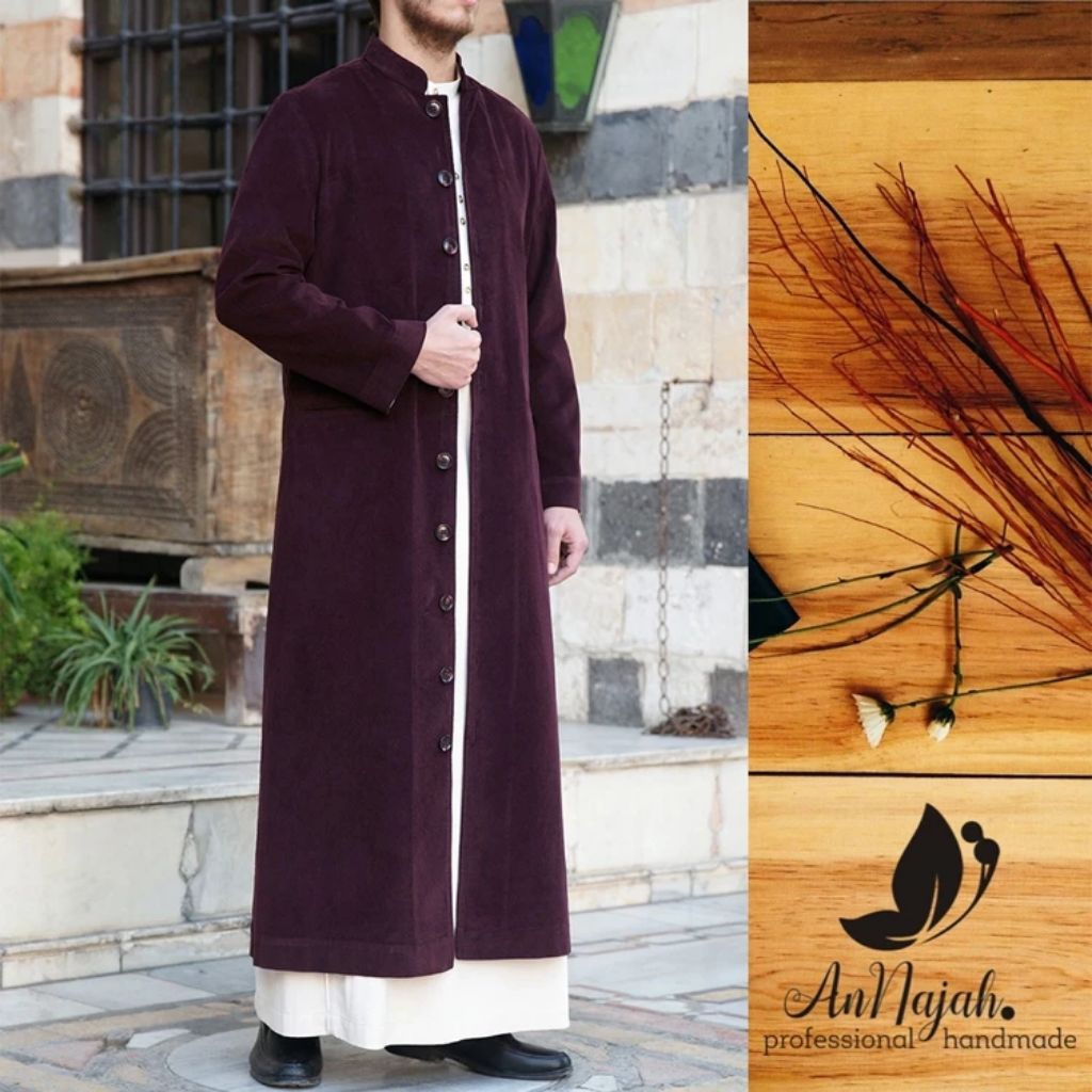 Gamis cardigan outer jubah pria bahan corduroy