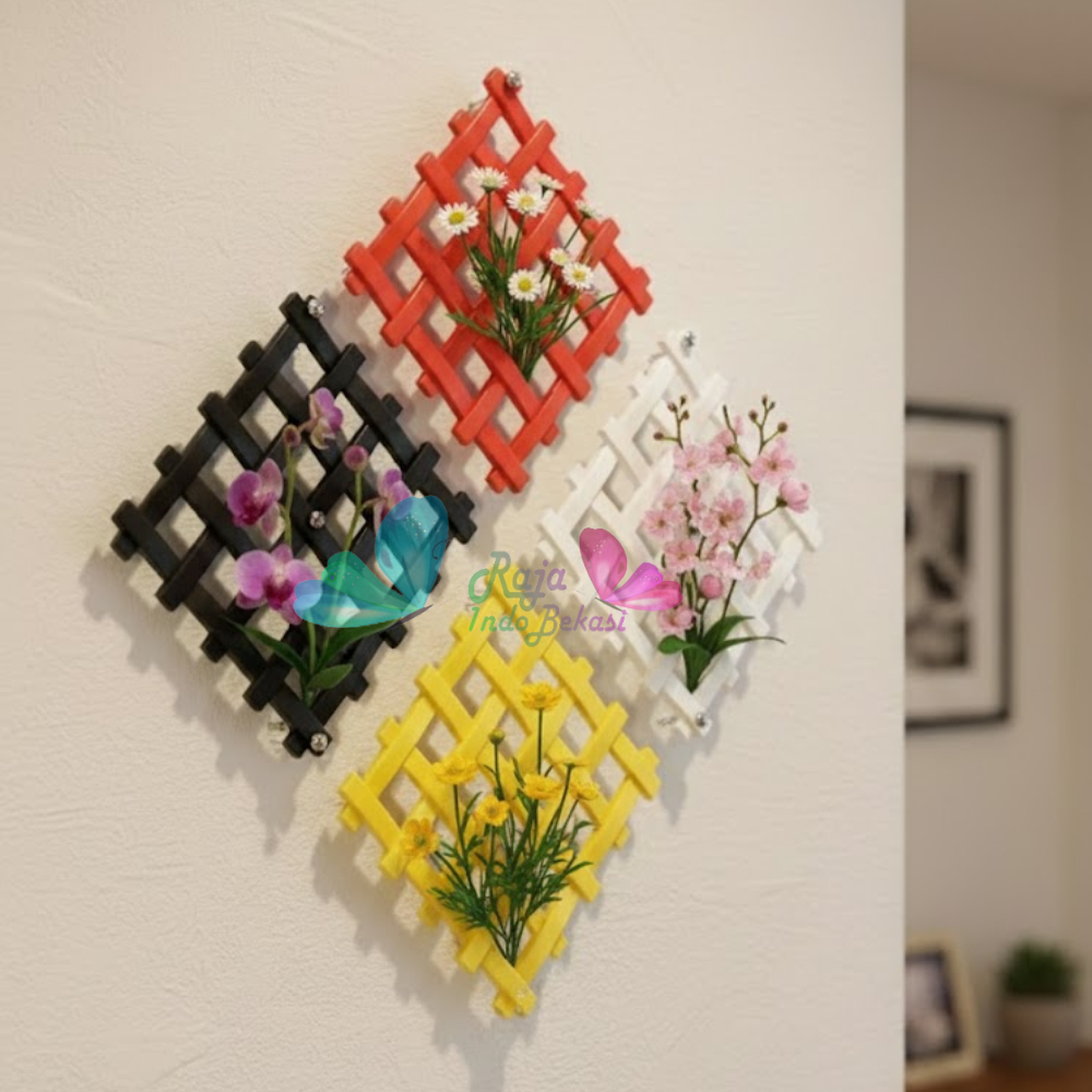 Pagar Wajik Harmoni Putih Ornamen Bunga Vas Wajik Pagar, Jaring, Rambatan Plastik Ukuran Kecil Sedan