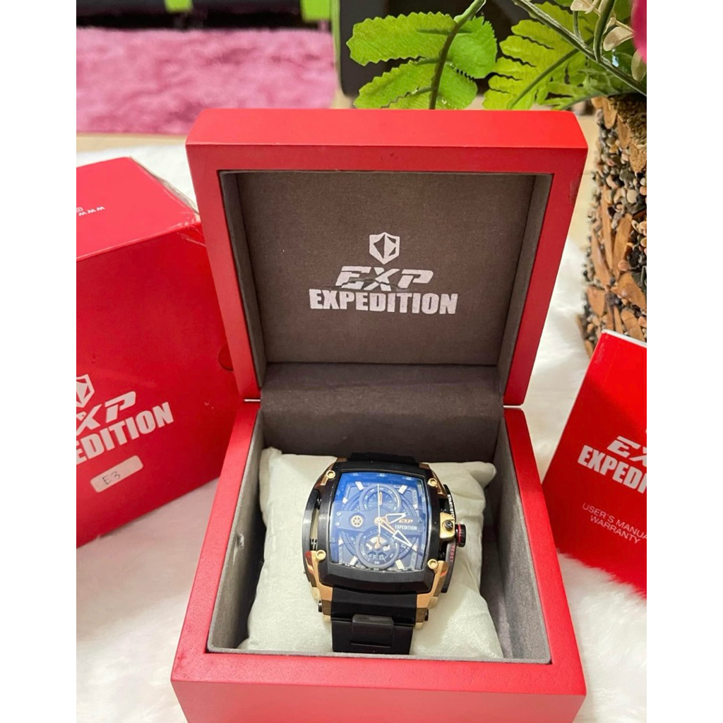 Dijual Jam Tangan Mewah dan Fahsionable Expedition, EXP 3008 MC Hitam Rosegold Rantai