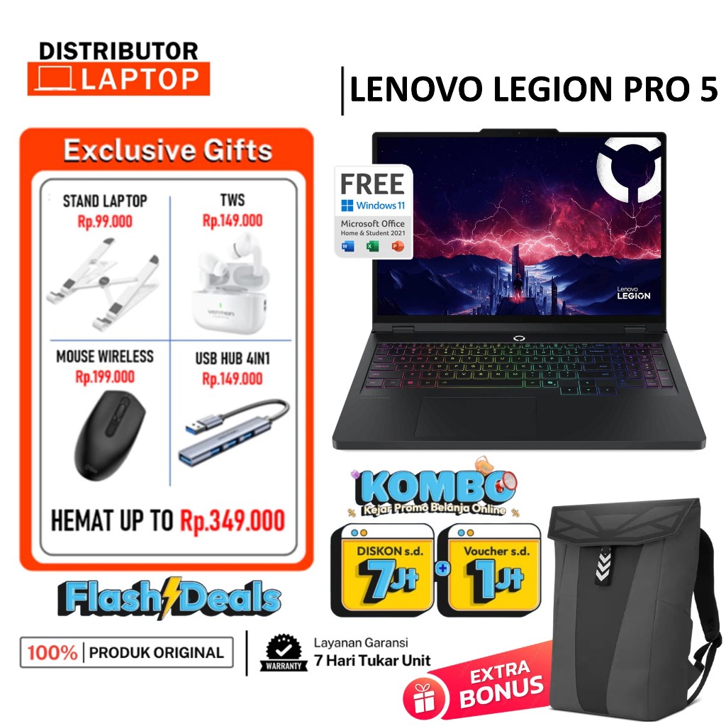 LAPTOP GAMING LENOVO LEGION PRO 5 RYZEN 9 9955HX RYZEN 7 8745HX RTX5070 RTX5060 32GB 1TB SSD W11 OHS