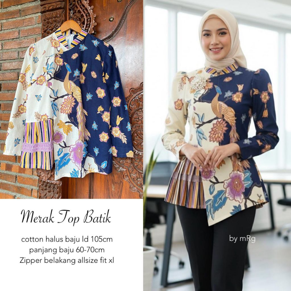 Blouse Batik Kerja ASN Guru Wanita Kantor Lengan Panjang Motif Merak Formal