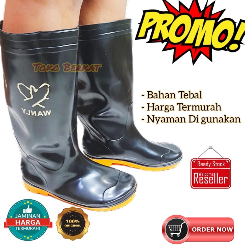 Sepatu Boot Karet Pria Panjang Safety Boots Proyek Berkebun Anti Slip Sepatu Cuci Mobil Motor Anti A
