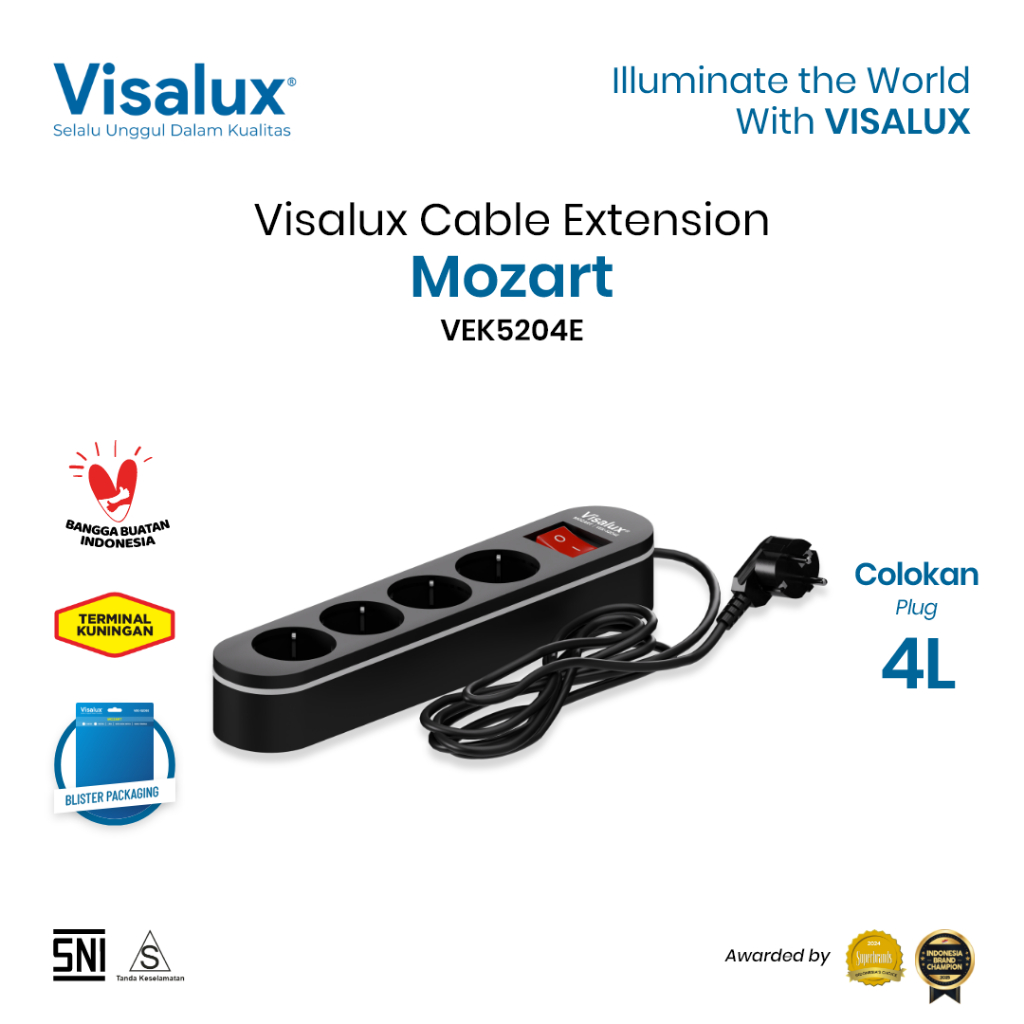 Visalux Kabel Extension Mozart - 4L (Colokan 4 Lubang) (MOZ-VEK5204E)