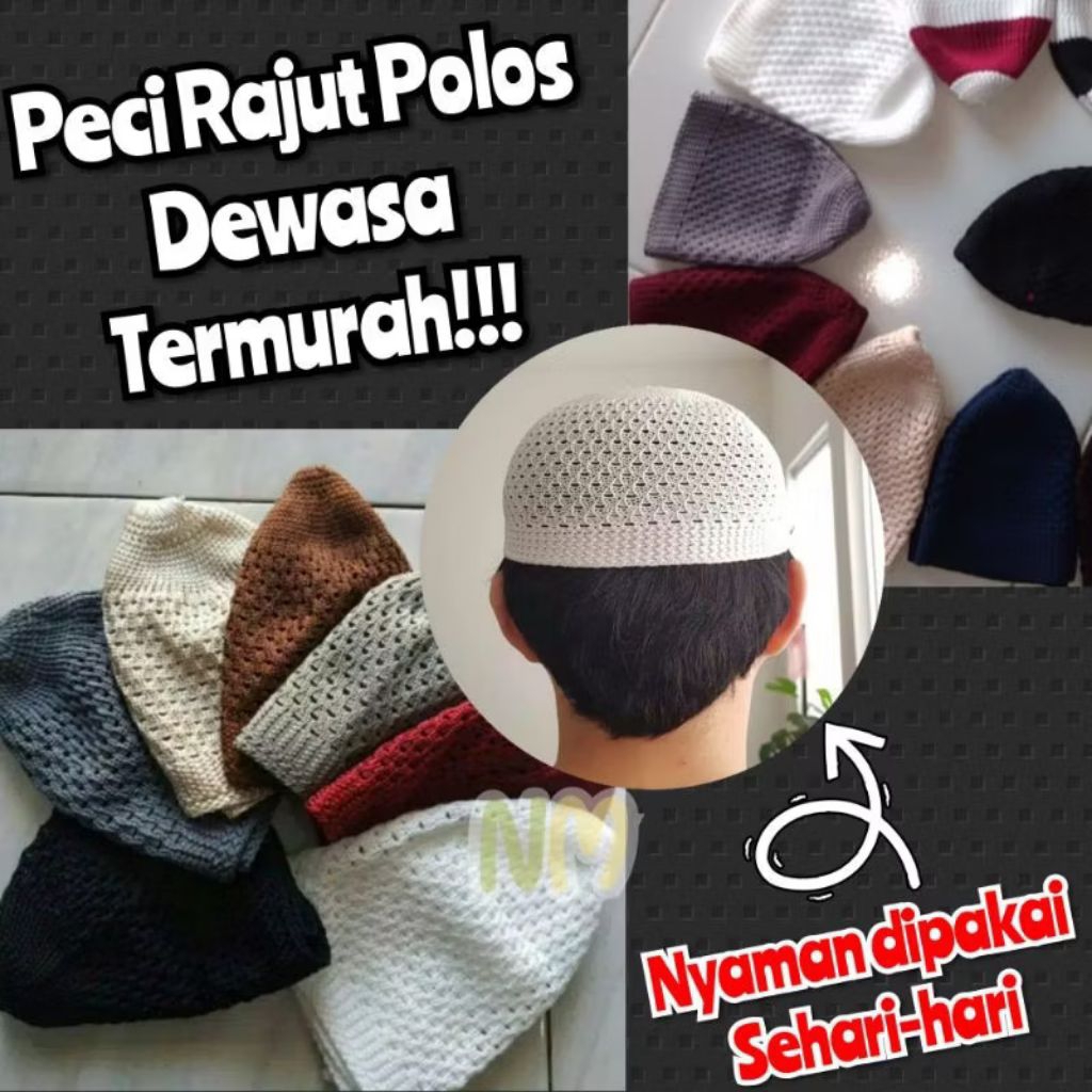 Peci Rajut Peci Haji Peci Shalat | Peci Rajut  Tebal Halus Polos Kualitas Bagus dan Nyaman