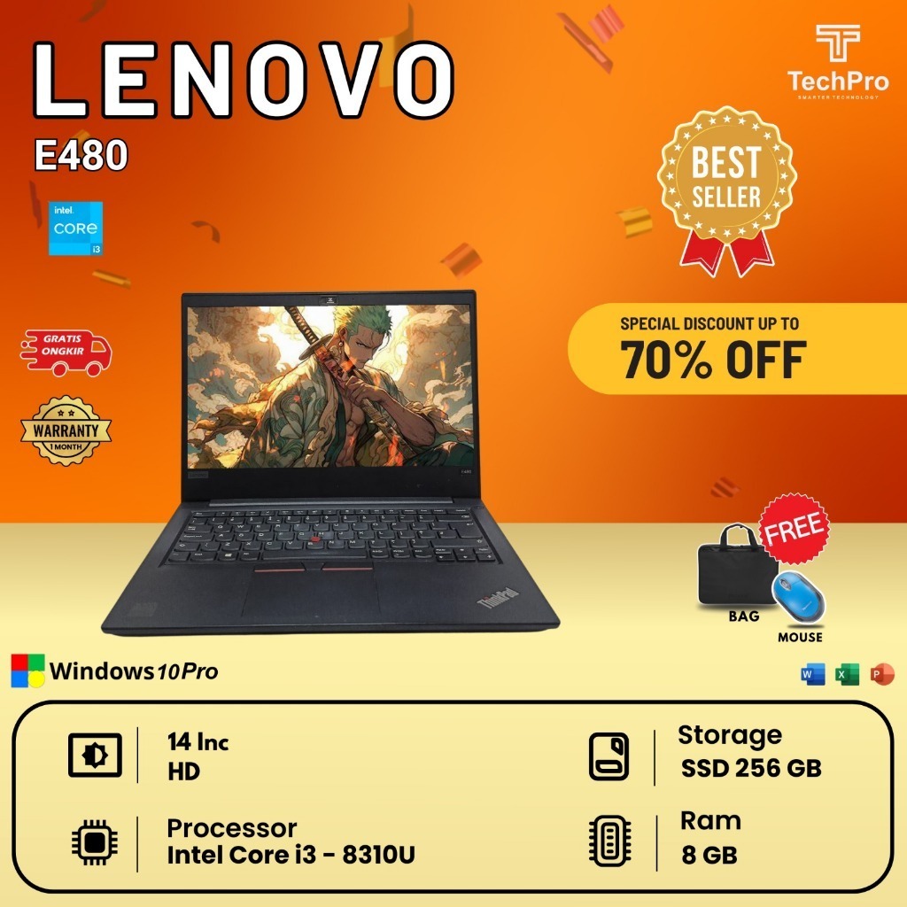 laptop original lenovo thinkpad E480 gaming,desain, koding dan laptop bisnis