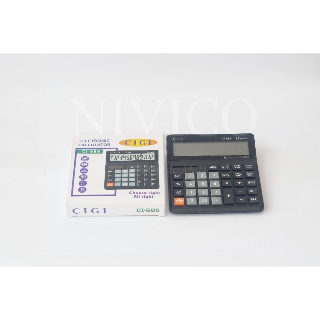 CIGI Kalkulator Elektronik CI-686 12 Digit dengan Fitur 120 Langkah Check dan Auto Review