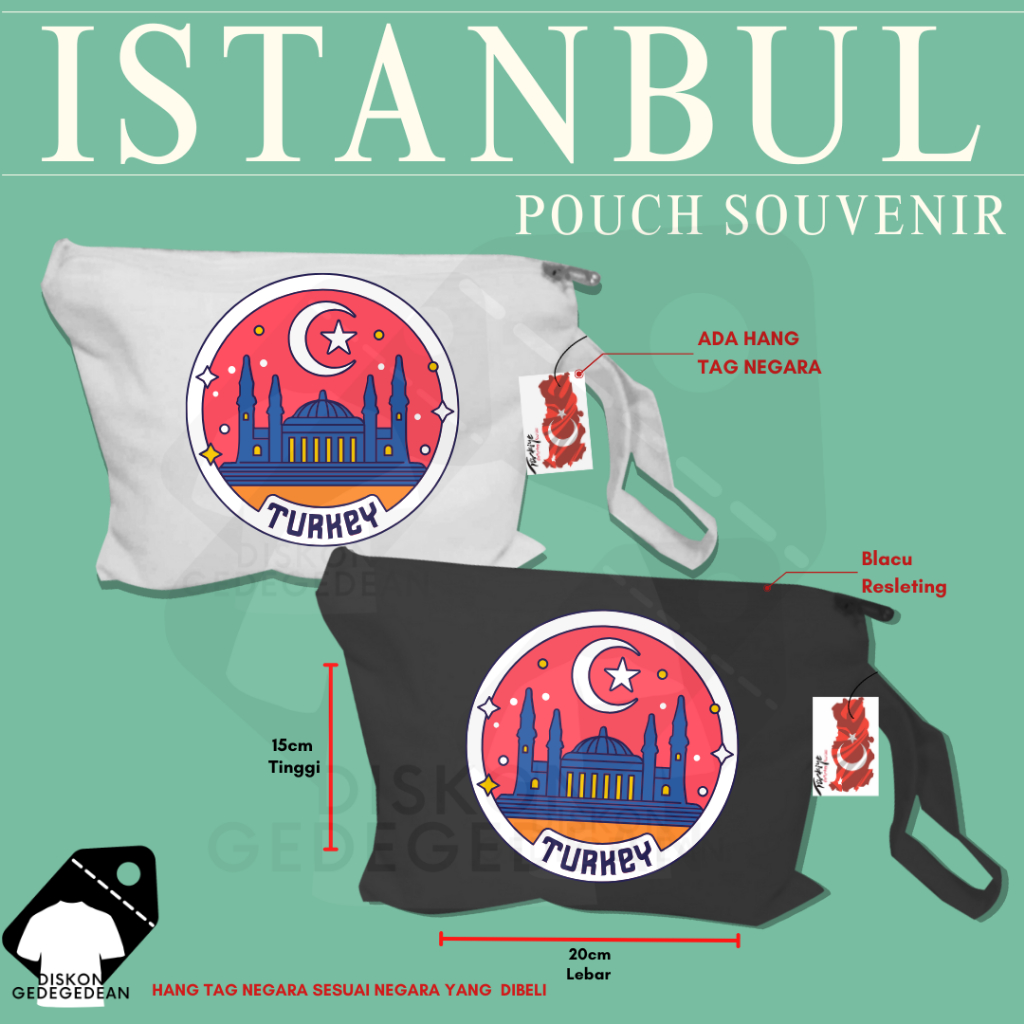 Diskongedegedean Pouch Souvenir Istanbul Turki Dompet Oleh Oleh Turkey Bahan Blacu dengan Resleting 