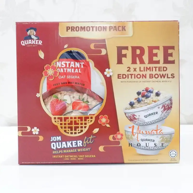 Quaker Oat Instant Oatmeal Import Malaysia Box 2x800gr Free Mangkok
