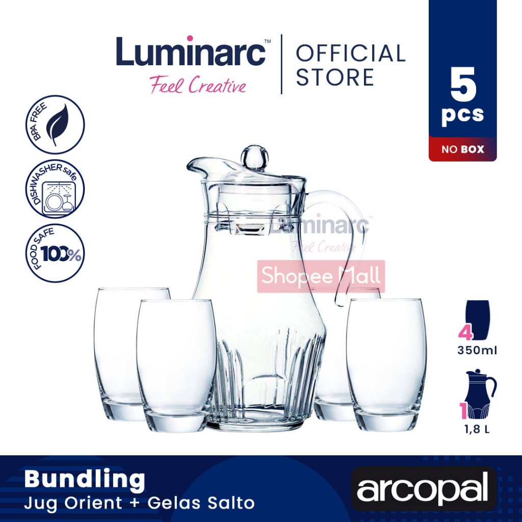 ARCOPAL Bundling Jug/Teko Orient (1,8L) + LUMINARC Gelas Salto (350ml x 4pcs)
