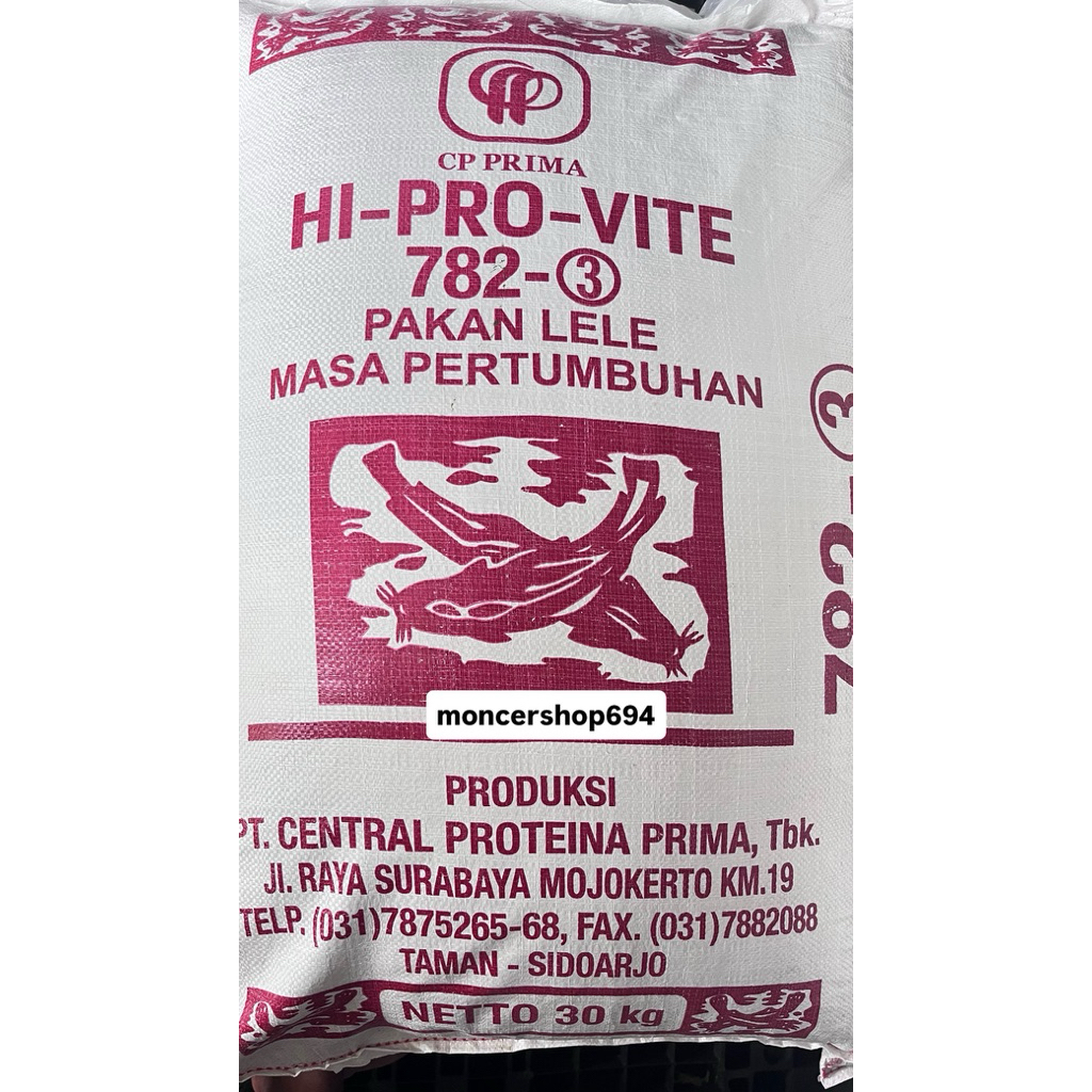 HI PRO VITE 782 Sidoarjo ukuran -3mm protein min 29% /30 kg 1 karung / pakan lele/pelet lele/ pur le