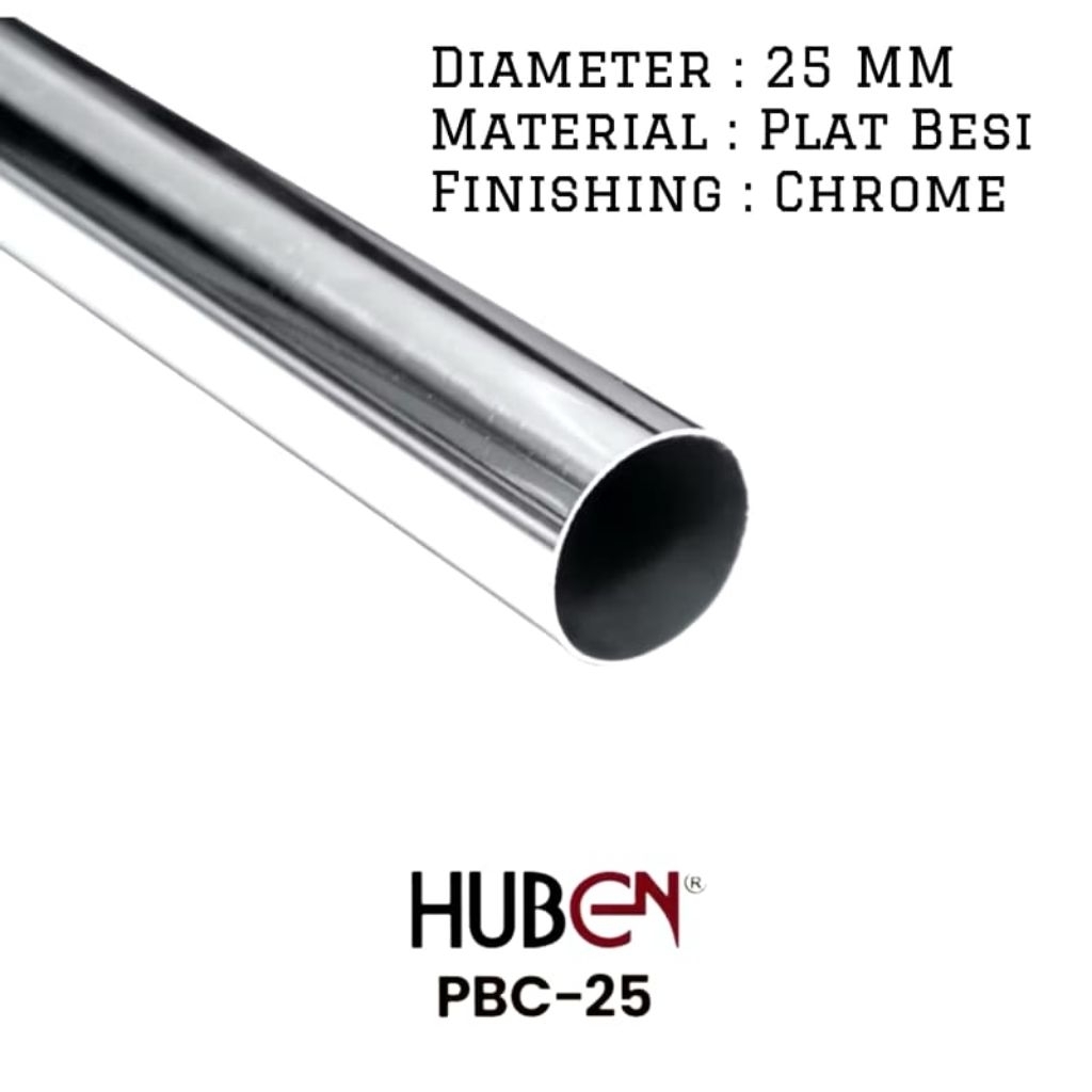 (120 CM) Pipa Bulat Besi Chrome Huben 25 MM | Pipa Gantungan Baju / Lemari Panjang 120 CM
