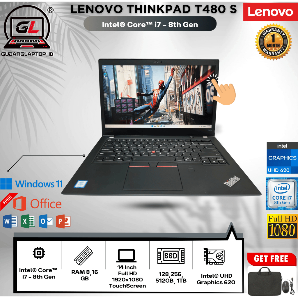 Laptop Lenovo ThinkPad T480s i7 Gen 8 , 8GB/256GB TOUCHSCREEN – Laptop Coding & Kantoran - MURAH MUL