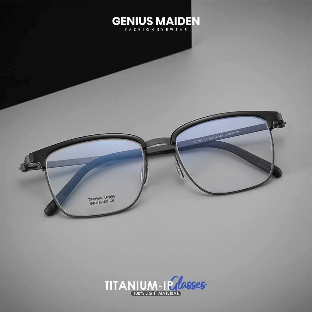 Genius Maiden Kacamata MinusTitanium Lensa Anti Radiasi Blueray Photocromic Brownline Sytle Unisex L